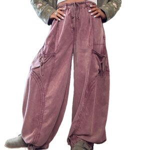 Bluevelvet Cargo Tencel Oversized Drawstring Jogger Pants Red Bean